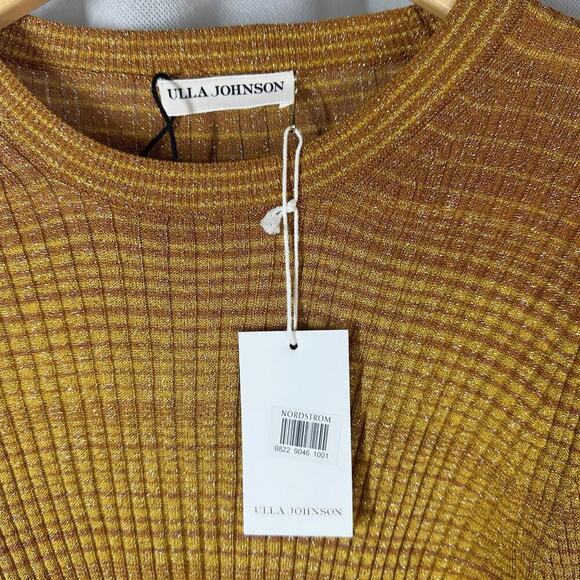 Ulla Johnson Dax Puff Sleeve Crew Neck Ribbed Metallic Ombre Gold Small - Picture 4 of 11